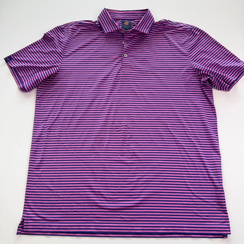 Donald Ross Sport Mens XL Golf Polo Shirt Pink Navy Blue Striped Performance